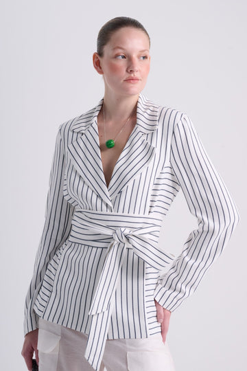 Blazer com Cinto Faixa Listras Alphorria